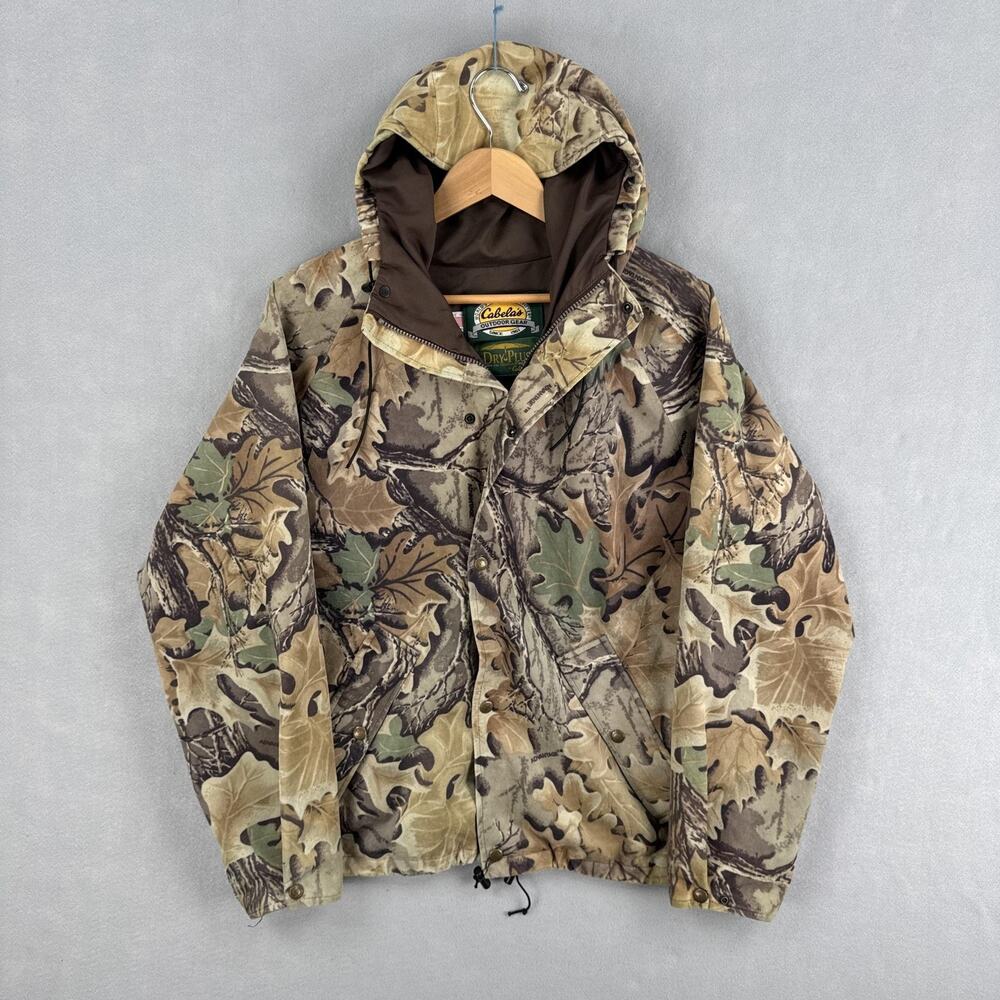 Vintage Cabelas Jacket Mens Medium Advantage Camo Dry-Plus Hooded Hunting USA